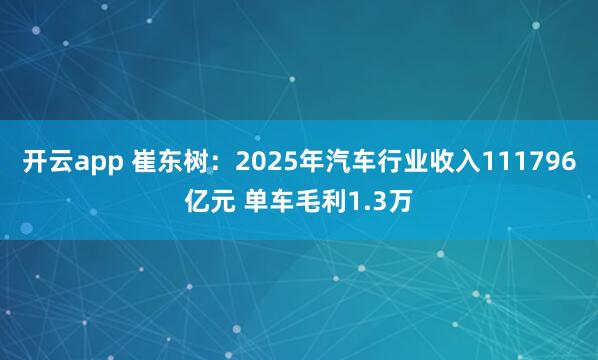 开云app 崔东树：2025年汽车行业收入111796亿元 单车毛利1.3万